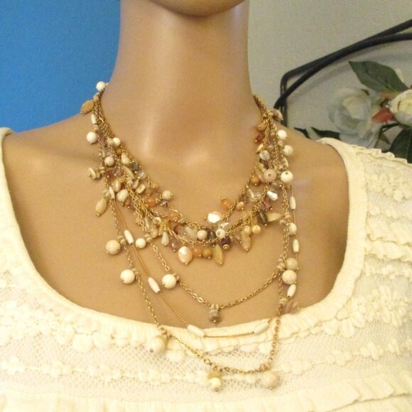TRIFARI Milk Glass Crystal Gold Necklace Variety~ VINTAGE Gold Chain Beads - Picture 8 of 16